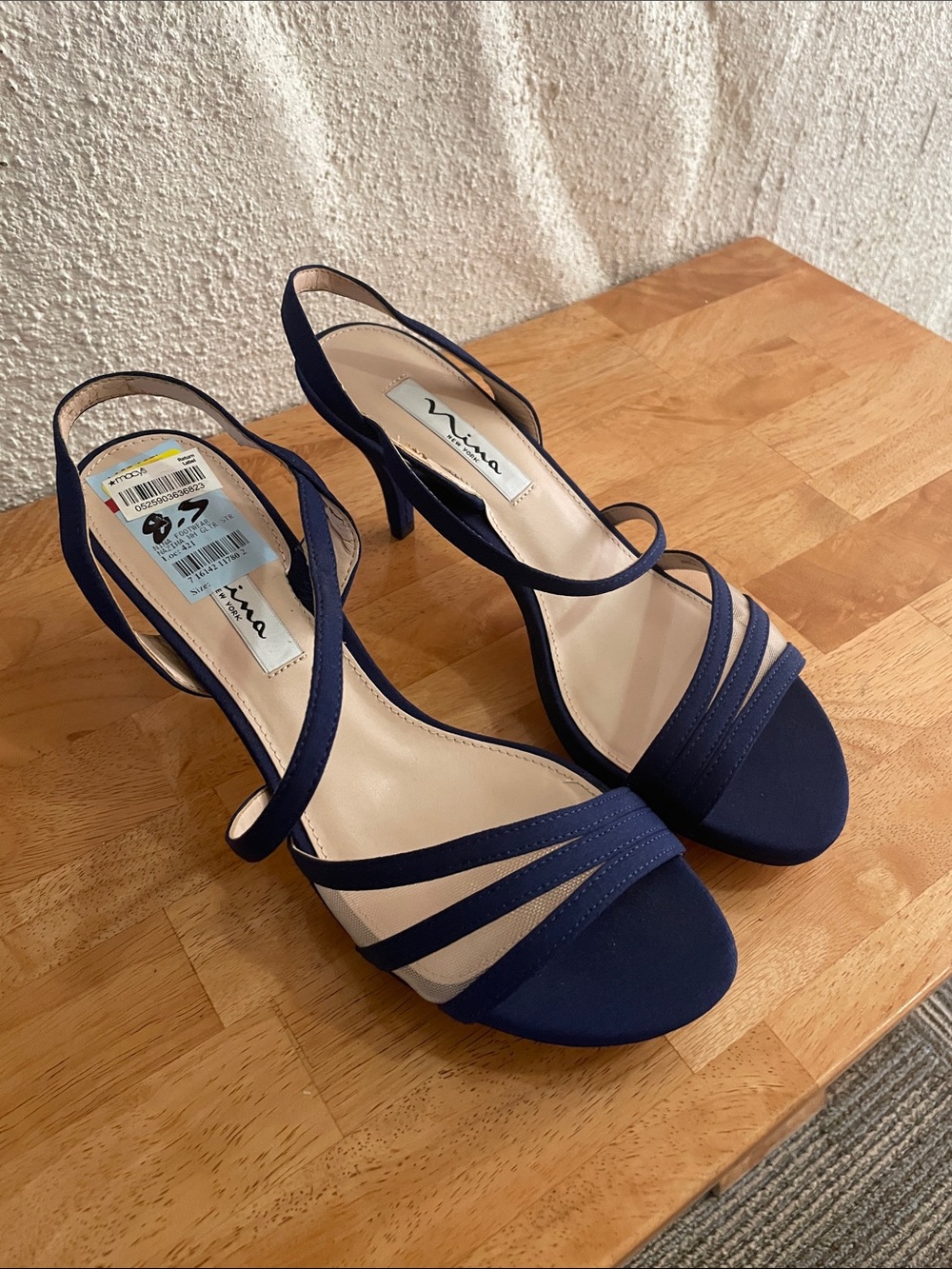 Nina Navy Strappy Open-Toe Heels